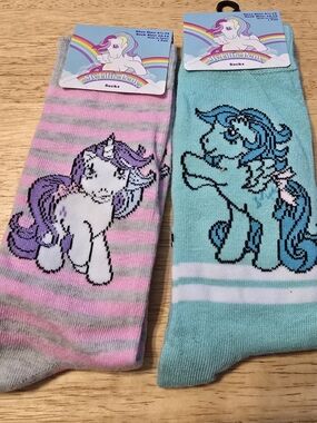 NWT My Little Pony Crew Socks Bundle 2 Pair Adult Women 6-12 Rainbow Vintage